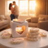 Morning Kiss wax melts styled beside a heart-shaped wax burner, with softly lit wax melts creating a romantic, sunlit atmosphere.