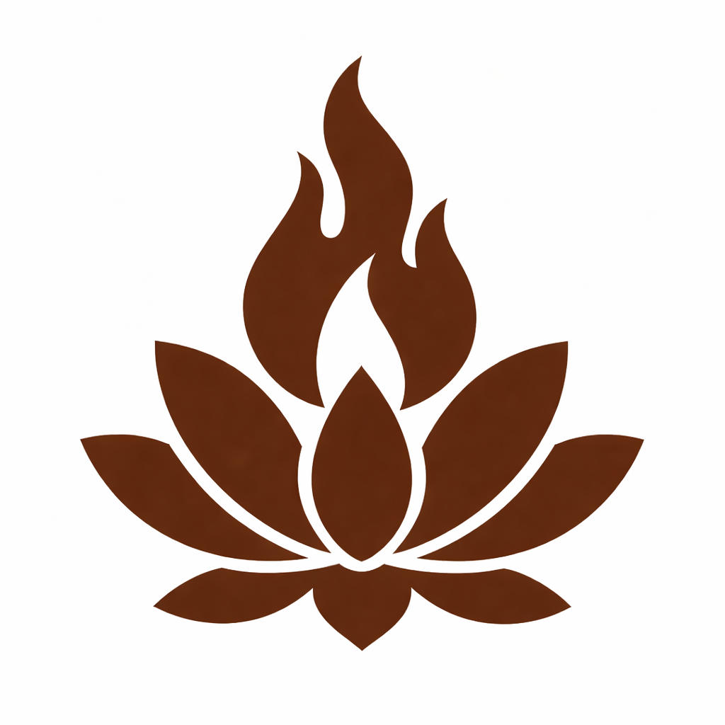 Logo for Wisdom of Light lotus flower with a flame.
