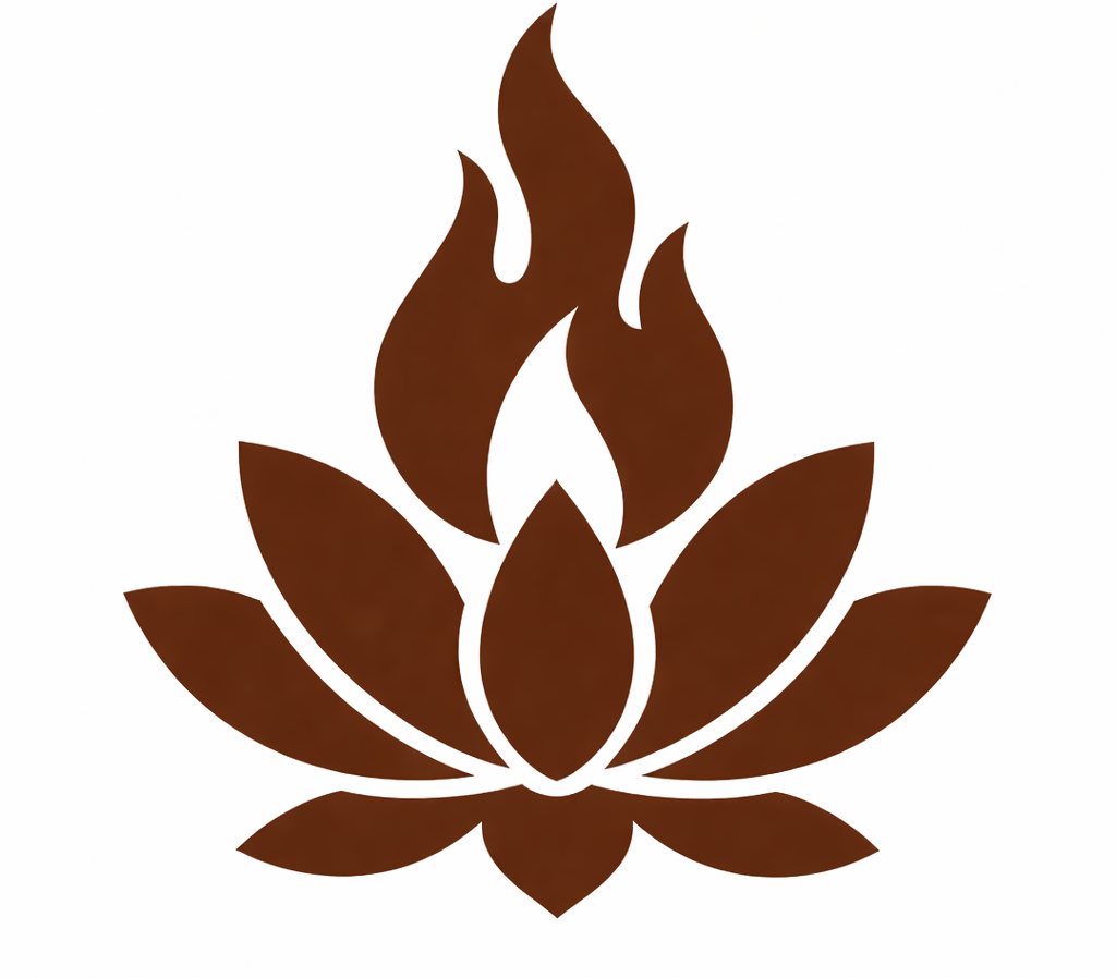 Logo for Wisdom of Light lotus flower with a flame.